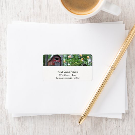 Red Birdhouse Adresetiketten Etiket (Insitu)