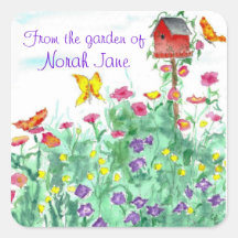 Red Birdhouse Vlinder Bloemtuin Waterverf