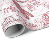 Red Birds Flowers Frans script Cadeaupapier (Rol Hoek)