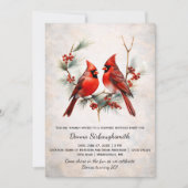 Red Birds on Snowy Pine Branch, Red Berries |  Kaart (Voorkant)