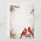 Red Birds on Snowy Pine Branch, Red Berries |  Kaart (Achterkant)