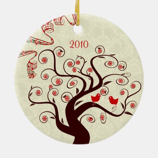 Red Birds Swirl Tree Christmas Foto Ornament (Achterkant)