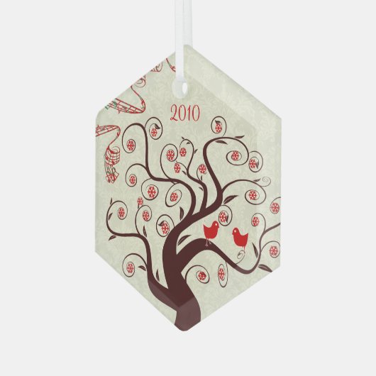 Red Birds Swirl Tree Christmas Ornament (Voorkant links)