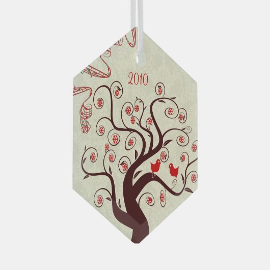 Red Birds Swirl Tree Christmas Ornament (Voorkant Rechts)