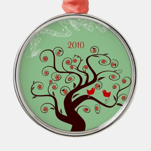 Red Birds Swirl Tree Christmas Ornament (Voorkant)