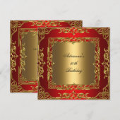 Red Birthday Party Gold Lace 50th Gold-overlay Kaart (Voorkant / Achterkant)