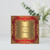 Red Birthday Party Gold Lace 50th Gold-overlay Kaart (Staand voorkant)