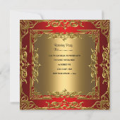 Red Birthday Party Gold Lace 50th Gold-overlay Kaart (Achterkant)