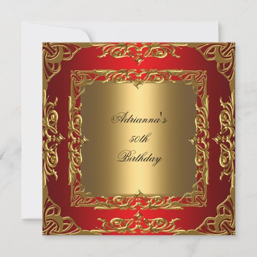 Red Birthday Party Gold Lace 50th Gold-overlay Kaart (Voorkant)