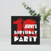 RED BLACK 10th Birthday Party 10 Year Old V02D Kaart (Staand voorkant)