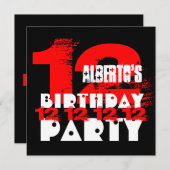 RED BLACK 12th Birthday Party 12 Year Old V03 Kaart (Voorkant / Achterkant)