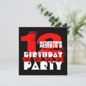 RED BLACK 12th Birthday Party 12 Year Old V03 Kaart (Staand voorkant)