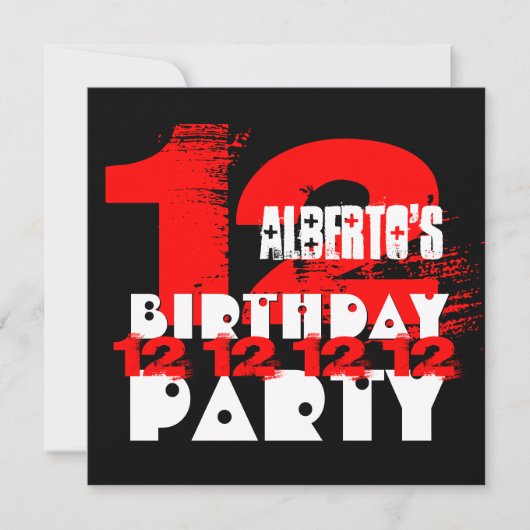 RED BLACK 12th Birthday Party 12 Year Old V03 Kaart (Voorkant)