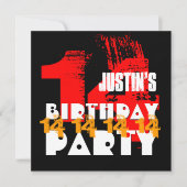 RED BLACK 14th Birthday Party 14 Year Old V06 Kaart (Voorkant)