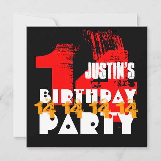 RED BLACK 14th Birthday Party 14 Year Old V06 Kaart (Voorkant)