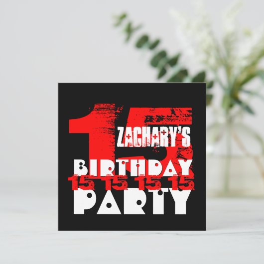 RED BLACK 15th Birthday Party 15 Year Old V07 Kaart (Staand voorkant)