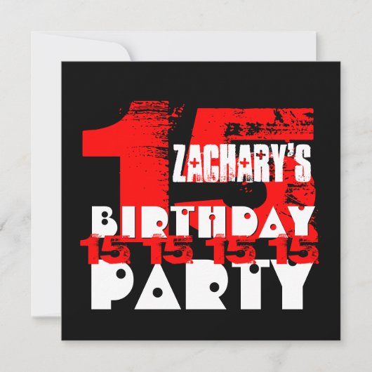 RED BLACK 15th Birthday Party 15 Year Old V07 Kaart (Voorkant)