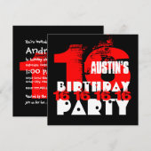 RED BLACK 16th Birthday Party 16 Year Old V08 Kaart (Voorkant / Achterkant)