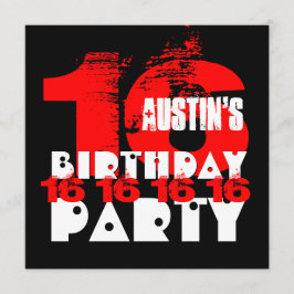 RED BLACK 16th Birthday Party 16 Year Old V08 Kaart