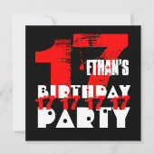 RED BLACK 17th Birthday Party 17 Year Old V09 Kaart (Voorkant)