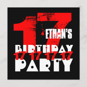RED BLACK 17th Birthday Party 17 Year Old V09 Kaart