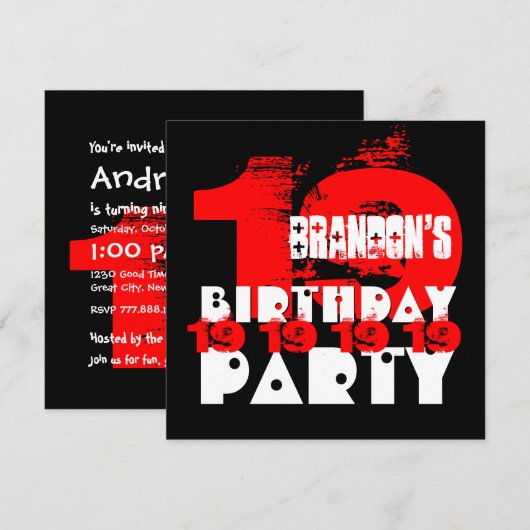 RED BLACK 19th Birthday Party 19 Year Old V11 Kaart (Voorkant / Achterkant)