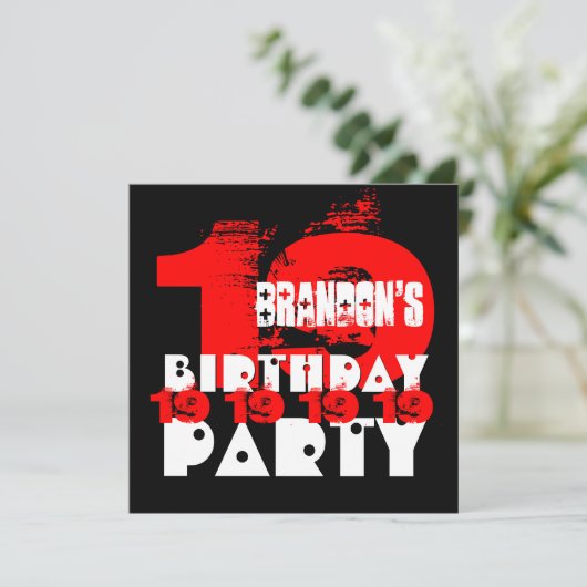 RED BLACK 19th Birthday Party 19 Year Old V11 Kaart (Staand voorkant)