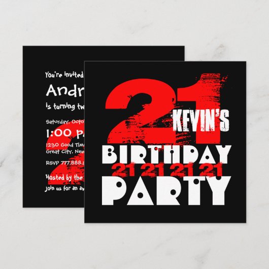 RED BLACK 21st Birthday Party 21 Years Old V14 Kaart (Voorkant / Achterkant)