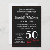 Red Black 50 en Fabulous 50th Birthday Party Kaart (Voorkant)