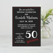 Red Black 50 en Fabulous 50th Birthday Party Kaart (Staand voorkant)