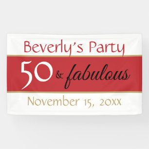 Red Black 50 en Fabulous Typography 50th Verjaarda Spandoek