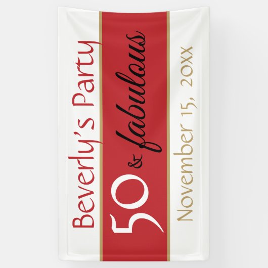 Red Black 50 en Fabulous Typography 50th Verjaarda Spandoek (Verticaal)