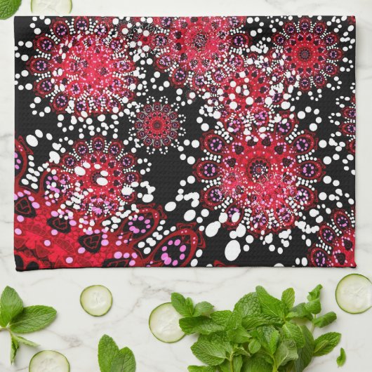 Red+Black Abstract batik Art Tea Towel Theedoek (Gevouwen)