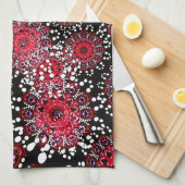 Red+Black Abstract batik Art Tea Towel Theedoek (Quarter Fold)