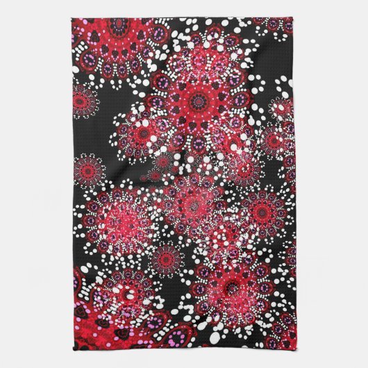 Red+Black Abstract batik Art Tea Towel Theedoek (Verticaal)