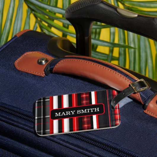 Red Black Abstract Pset Trendy Collectie Bagagelabel (Voorkant Insitu 3)