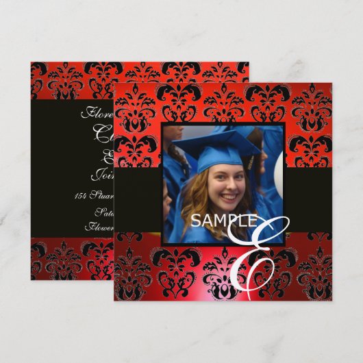 RED BLACK AFSTUDEREN DAMASK MONOGRAM champagne Kaart (Voorkant / Achterkant)