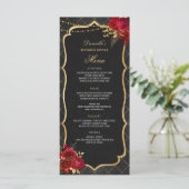 Red Black and Gold Birthday Dinner Menu (Staand voorkant)