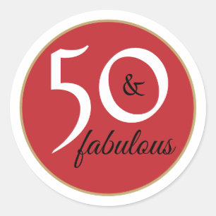 Red Black and White 50 en Fabulous Typografie Ronde Sticker