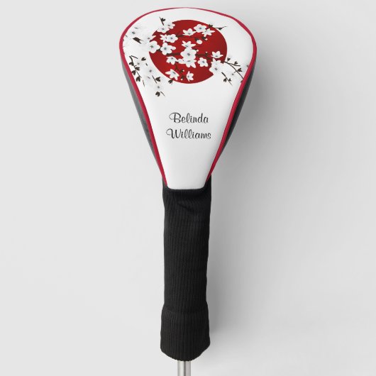 Red Black and White Cherry Blossom Rising Sun Name Golfheadcover (Voorkant)