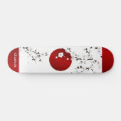 Red Black and White Cherry Blossom Rising Sun Name Persoonlijk Skateboard (Horizontaal)