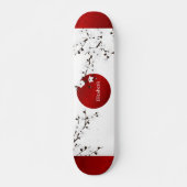 Red Black and White Cherry Blossom Rising Sun Name Persoonlijk Skateboard (Voorkant)