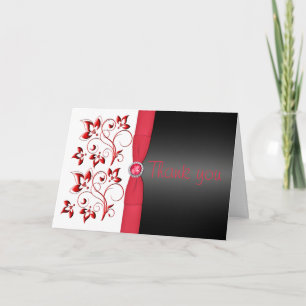 Red, Black and White Floral Thank You Card Bedankkaart