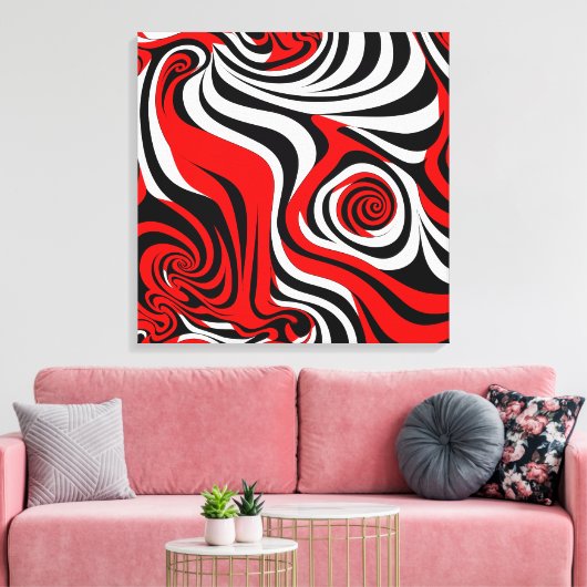 Red, Black and White Wave Pattern Canvas Afdruk (Insitu (Woonkamer))