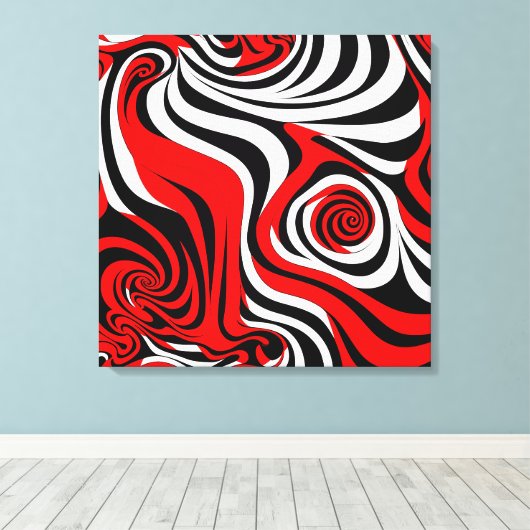 Red, Black and White Wave Pattern Canvas Afdruk (Insitu (Houten vloer))