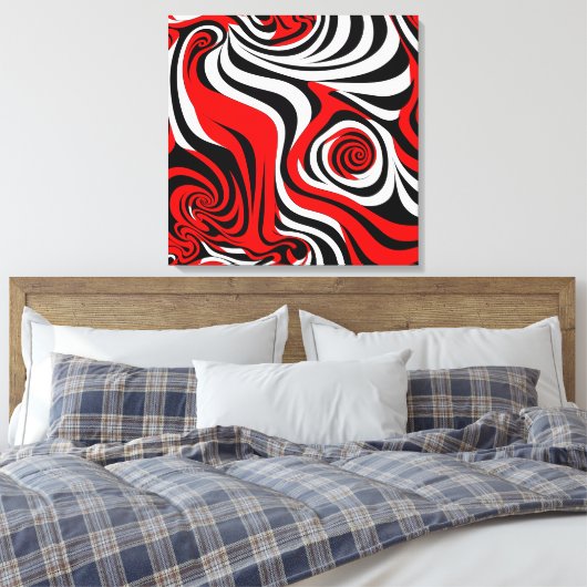 Red, Black and White Wave Pattern Canvas Afdruk (Insitu (Slaapkamer))