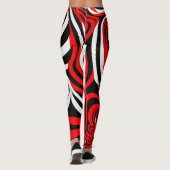 Red, Black and White Wave Pattern Leggings (Achterkant)