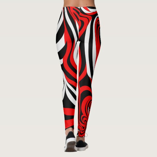 Red, Black and White Wave Pattern Leggings (Achterkant)