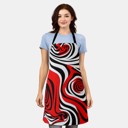 Red, Black and White Wave Pattern Schort (Gedragen)