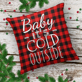 Red Black Baby Its Cold Outside Plaid Pattern Kussen